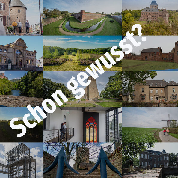 Collage aus Bildern aus den Kommunen des Kreises mit "schon gewusst"-Schriftzug vorne drauf