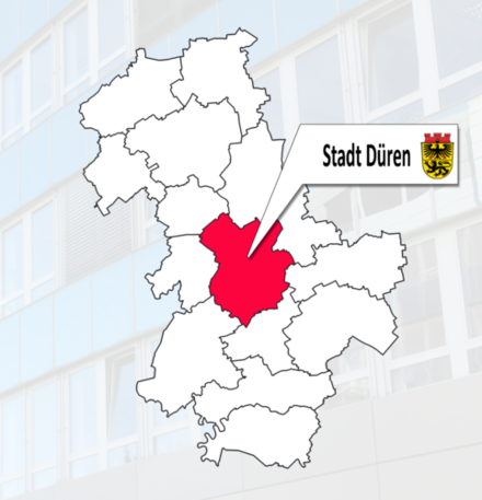 Kreiskarte mit Darstellung der Stadt Düren
