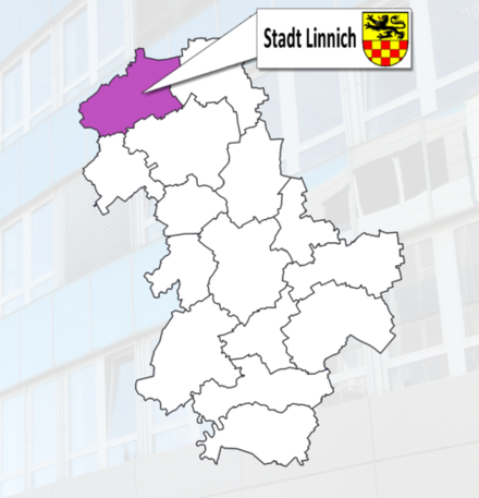 Kreiskarte mit Darstellung der Stadt Linnich