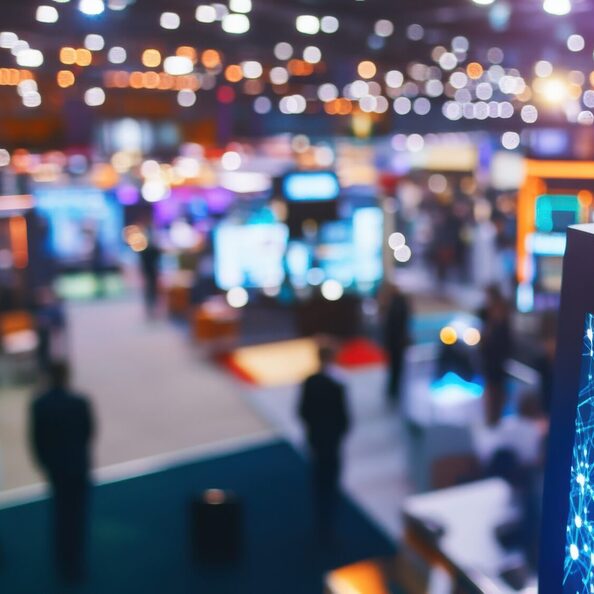 Generiert mit KI | Fachmesse mit innovativen Messeständen und Möglichkeiten zum Networking