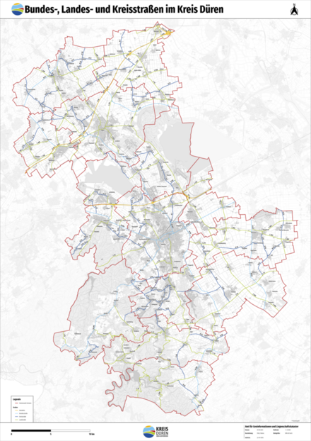 Übersichtskarte Bundes-, Landes- und Kreisstraßen im Kreis Düren