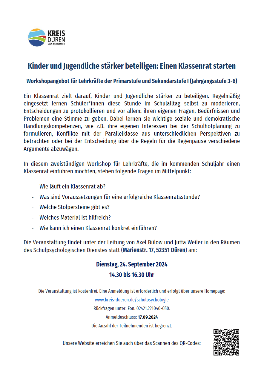 Ausschreibungstext zum Workshop "Einen Klassenrat starten"