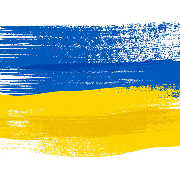 Ukraine colorful brush strokes painted flag.