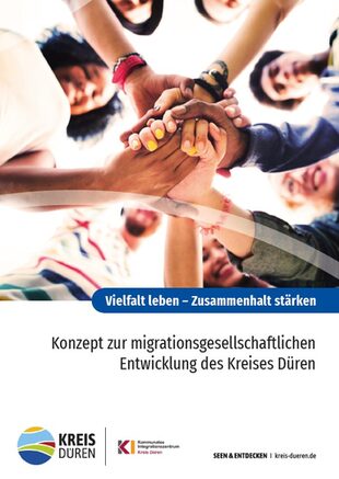 Titelseite des Konzeptes zur migrationsgesellschaftlichen Entwicklung des Kreises Düren - "Vielfalt leben - Zusammenhalt stärken"