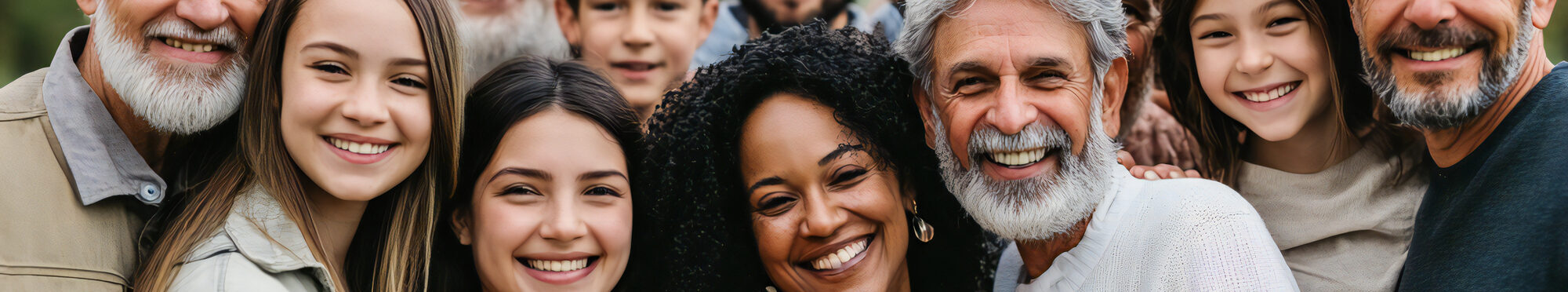 A large group of happy people from different ethnic groups and different generations of people