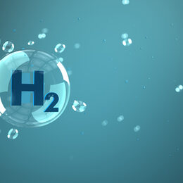 H2 hydrogen bubbles on the cyan background. 3d illustration.