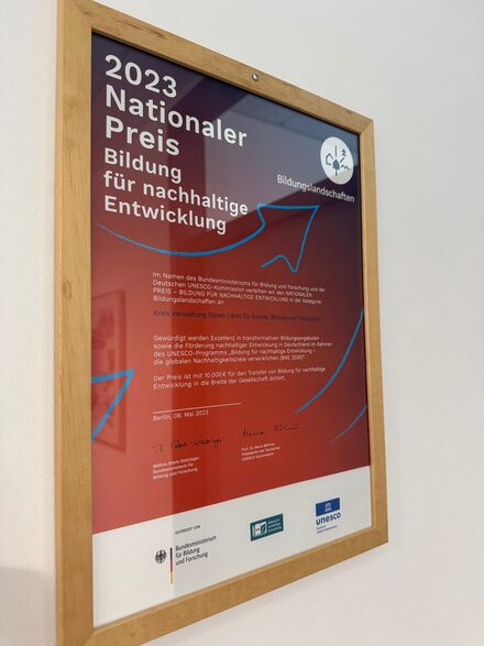 Urkund für den Preis in nachhaltiger Entwicklung