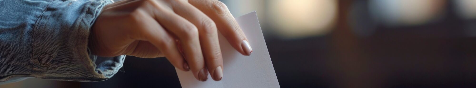 Frauenhand wirft Zettel in eine Wahlurne